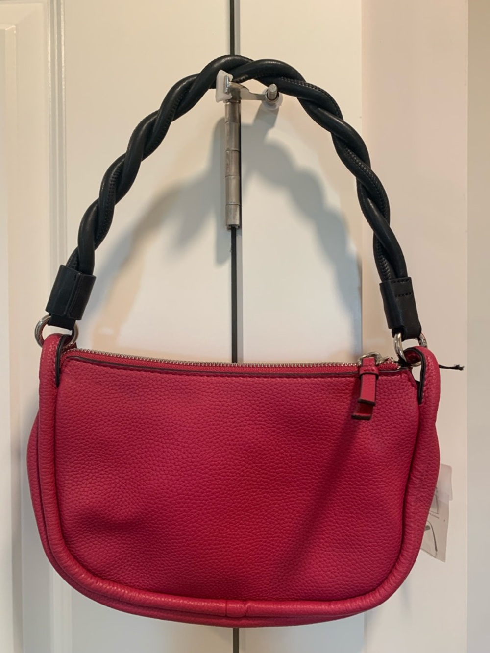 NWT- Women’s Pink Shoulder Bag with Braided Black Handle
